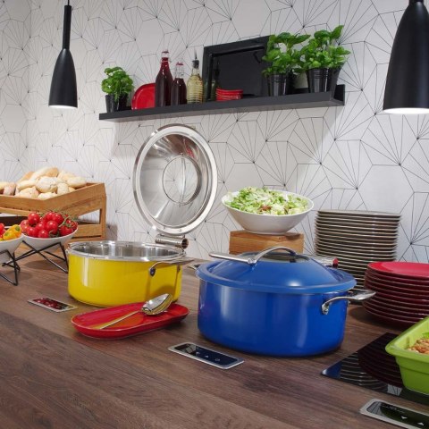 Podgrzewacz z szybą okrągły 4,5 l bez wkładu, żółty Fine Dine