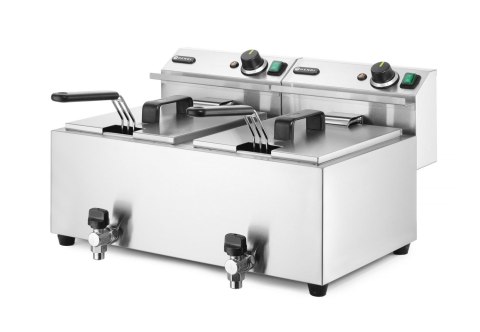 Frytownica manualna z kranem spustowym, 2 × 8 l, HENDI, Profi Line, 16L, 230V/7000W, 610x515x(H)369mm