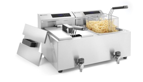 Frytownica z panelem cyfrowym z kranem spustowym 2×8 l, HENDI, Profi Line, 16L, 230V/7000W, 605x515x(H)350mm