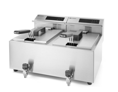 Frytownica z panelem cyfrowym z kranem spustowym 2×8 l, HENDI, Profi Line, 16L, 230V/7000W, 605x515x(H)350mm