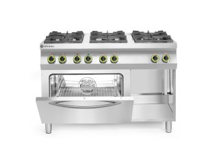 Kuchenka gazowa Kitchen Line 6-palnikowa z piekarnikiem konwekcyjnym GN 1/1, HENDI, Kitchen Line, 230V/3000W, 28,5kW, 1200x722x(