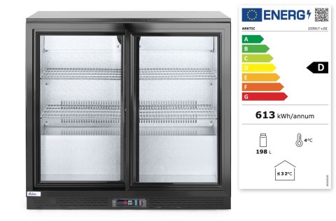 Lodówka barowa z podwójnymi drzwiami suwanymi, Arktic, 158L, czarny, 230V/160W, 520x900x(H)870mm