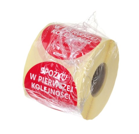 Etykiety Food Safety, wielokrotnego użytku - „SPOŻYĆ W PIERWSZEJ KOLEJNOŚCI", HENDI, czerwony, 500 szt., ⌀50mm