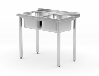 Stół z 2 zlewami - skręcany, HENDI, Kitchen Line, 1000x600x(H)850mm