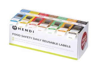 Zestaw etykiet wielorazowych Food Safety na każdy dzień tygodnia z podajnikiem, HENDI, 240x80x(H)100mm