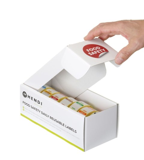 Zestaw etykiet wielorazowych Food Safety na każdy dzień tygodnia z podajnikiem, HENDI, 240x80x(H)100mm