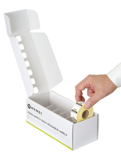 Zestaw etykiet wielorazowych Food Safety na każdy dzień tygodnia z podajnikiem, HENDI, 240x80x(H)100mm