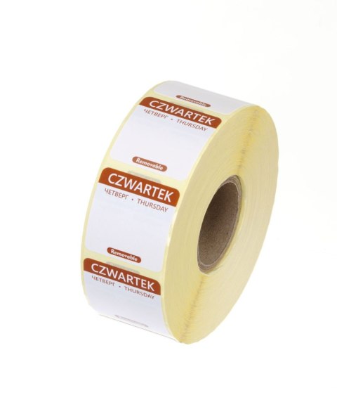 Etykiety Food Safety na każdy dzień tygodnia - wielorazowe, HENDI, Czwartek, brązowy, 1000 szt., 25x25mm