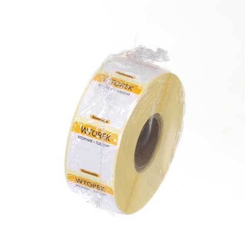 Etykiety Food Safety na każdy dzień tygodnia - wielorazowe, HENDI, Wtorek, żółty, 1000 szt., 25x25mm