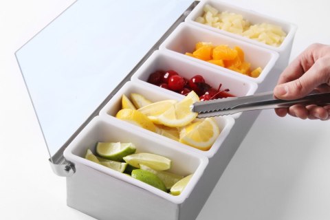 Pojemnik barmański na dodatki do drinków, BarUp, 5 kontenerów, 375x140x(H)90mm