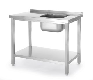 Stół ze zlewem i półką - skręcany, HENDI, Kitchen Line, zlew po prawej stronie, 1000x600x(H)850mm