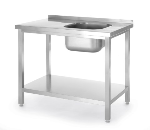 Stół ze zlewem i półką - skręcany, HENDI, Kitchen Line, zlew po prawej stronie, 1000x600x(H)850mm