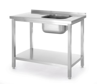 Stół ze zlewem i półką - skręcany, HENDI, Kitchen Line, zlew po prawej, 800x600x(H)850mm