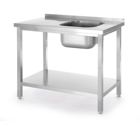 Stół ze zlewem i półką - skręcany, HENDI, Kitchen Line, zlew po prawej, 800x600x(H)850mm