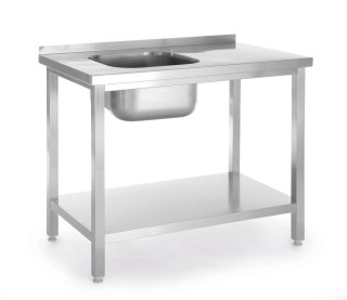 Stół ze zlewem i półką - skręcany, HENDI, Kitchen Line, zlew po lewej stronie, 800x600x(H)850mm