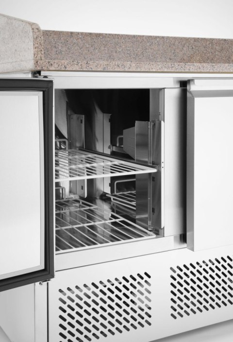 Stół chłodniczy do pizzy 3-drzwiowy z nadstawą i blatem roboczym