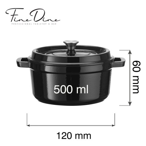 Garnek żeliwny emaliowany - jednoporcjowy / przystawkowy, czarny, 500ml, 120mm Fine Dine