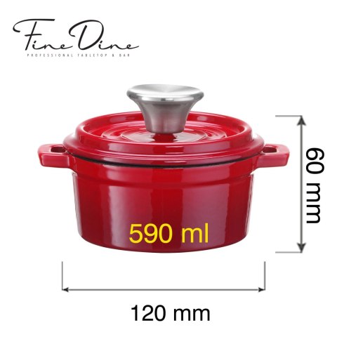 Garnek żeliwny emaliowany - jednoporcjowy / przystawkowy, czerwony, 500ml, 120mm Fine Dine