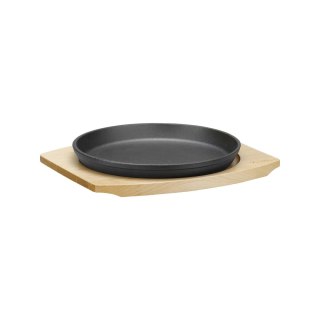 Patelnia żeliwna do serwowania Ø220mm z podstawką drewnianą i uchwytem, 270×230×(h)40 mm Fine Dine
