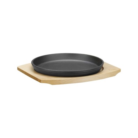 Patelnia żeliwna do serwowania Ø220mm z podstawką drewnianą i uchwytem, 270×230×(h)40 mm Fine Dine