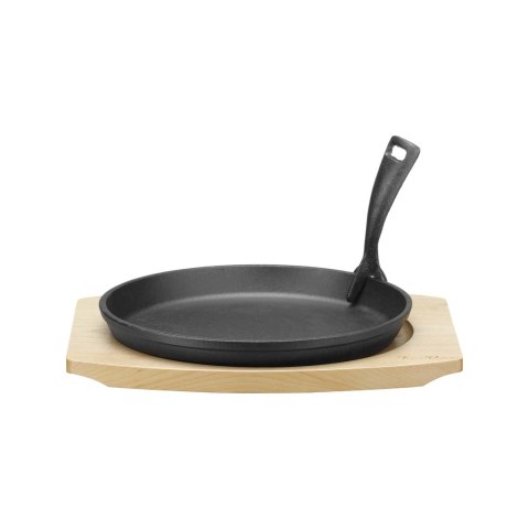 Patelnia żeliwna do serwowania Ø220mm z podstawką drewnianą i uchwytem, 270×230×(h)40 mm Fine Dine