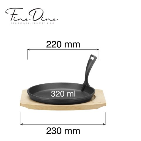 Patelnia żeliwna do serwowania Ø220mm z podstawką drewnianą i uchwytem, 270×230×(h)40 mm Fine Dine
