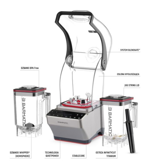 Zestaw PRO - blender barowy Storm z tamperem i dodatkowym dzbankiem do spieniania mleka (wolny od BPA), 1,8L Barmatic