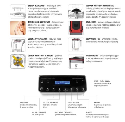 Zestaw PRO - blender barowy Storm z tamperem i dodatkowym dzbankiem do spieniania mleka (wolny od BPA), 1,8L Barmatic