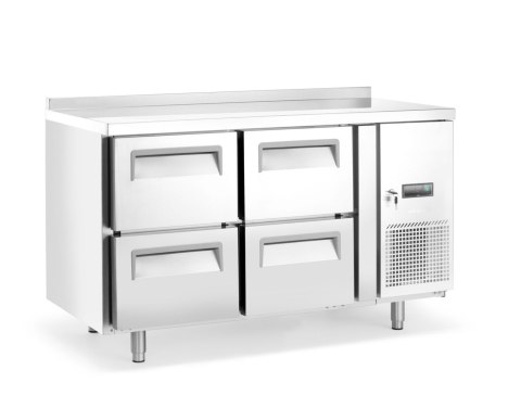 Stół chłodniczy z 4 szufladami i agregatem bocznym, Arktic, Profi Line, Z tylnym rantem, 90L, srebrny, 230V/250W, 1360x700x(H)84
